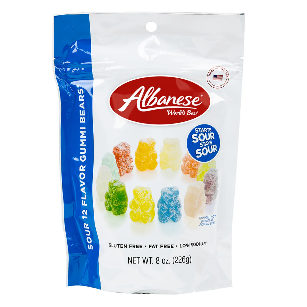 Albanese 12 Flavor Sour Gummi Bears Pouches - 6ct