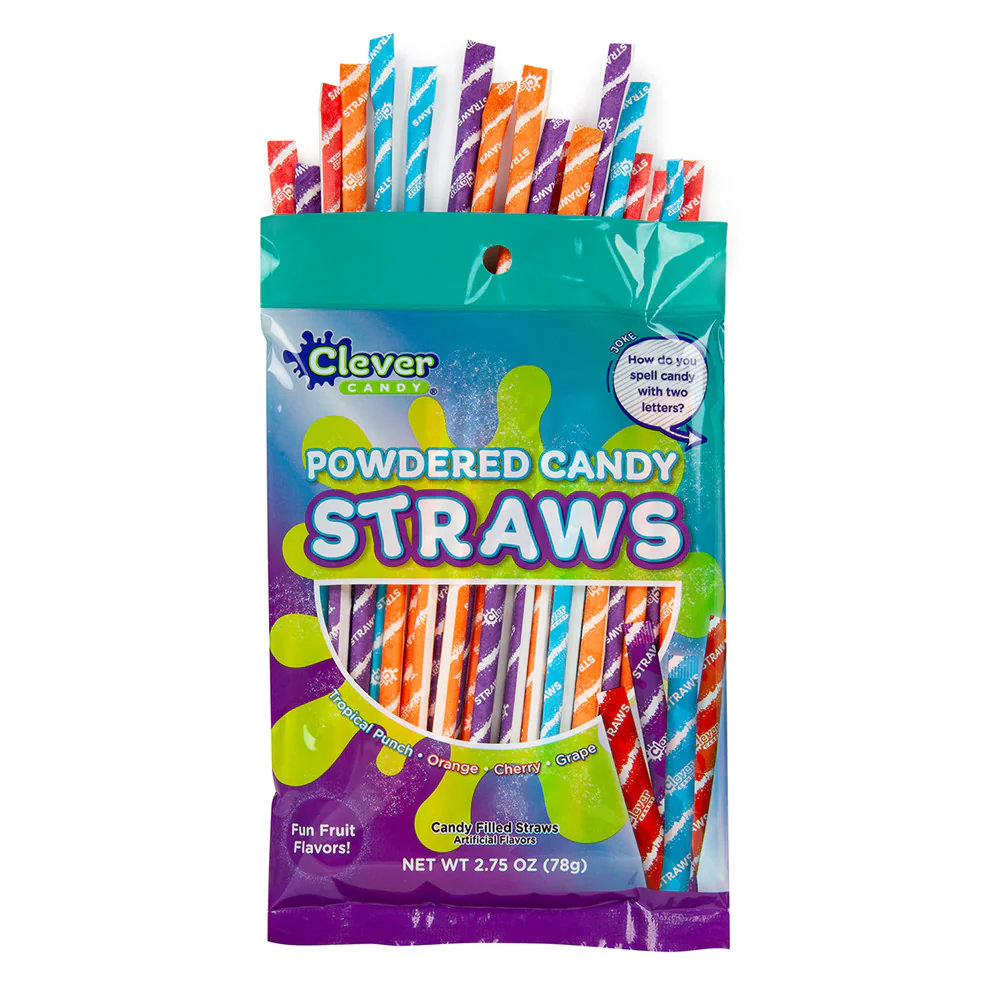 Assorted Powdered Candy Straws Peg Bags - 24ct