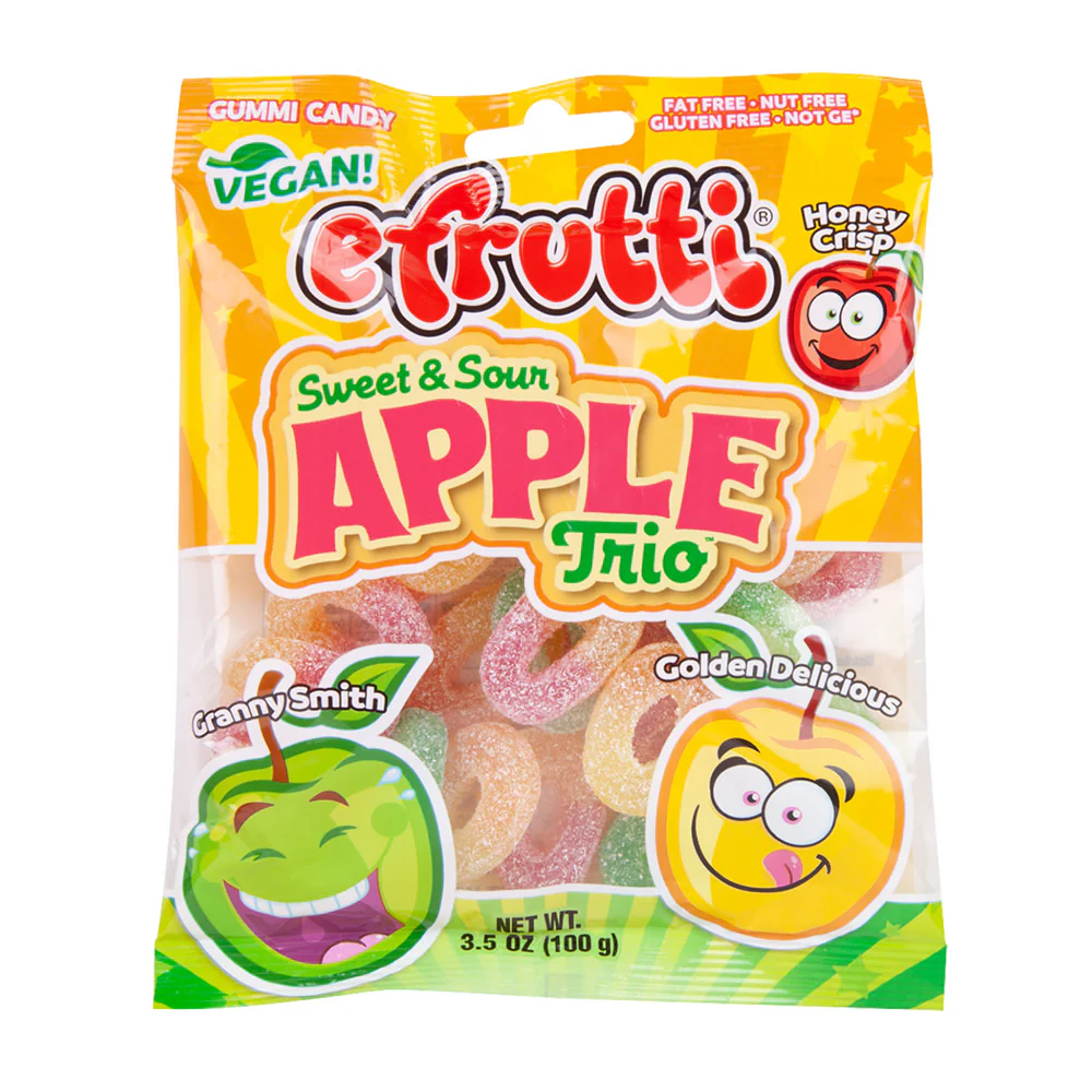 Efrutti Sweet & Sour Apple Trio Peg Bags - 12ct