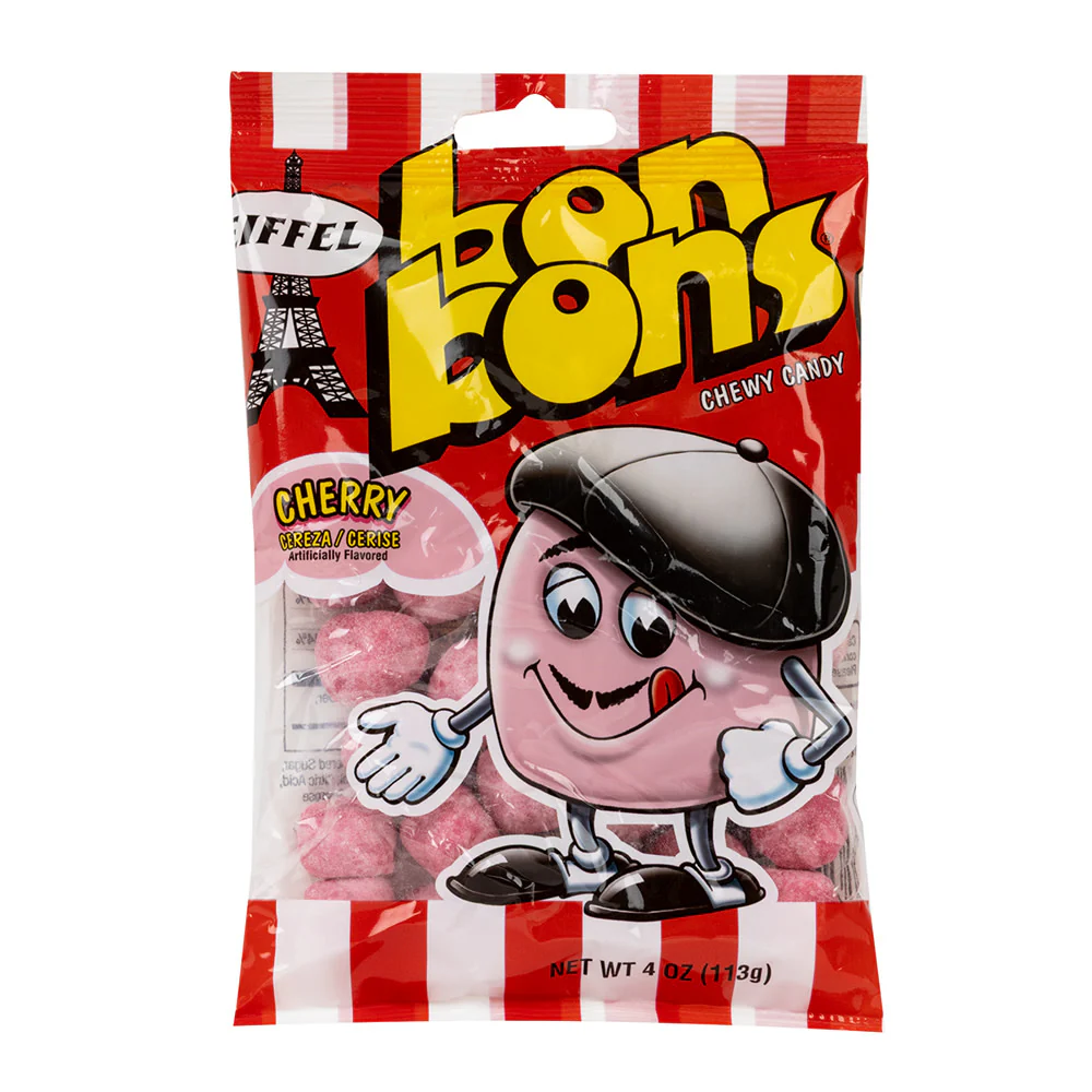 Eiffel Bon Bons Cherry Chewy Candy Peg Bags - 12ct