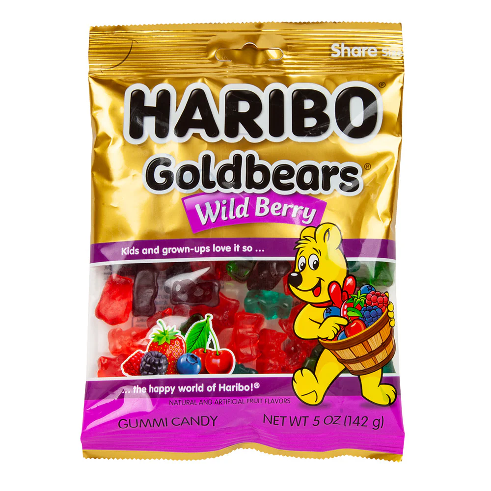 Haribo Wild Berry Gummy Bears Peg Bags - 12ct