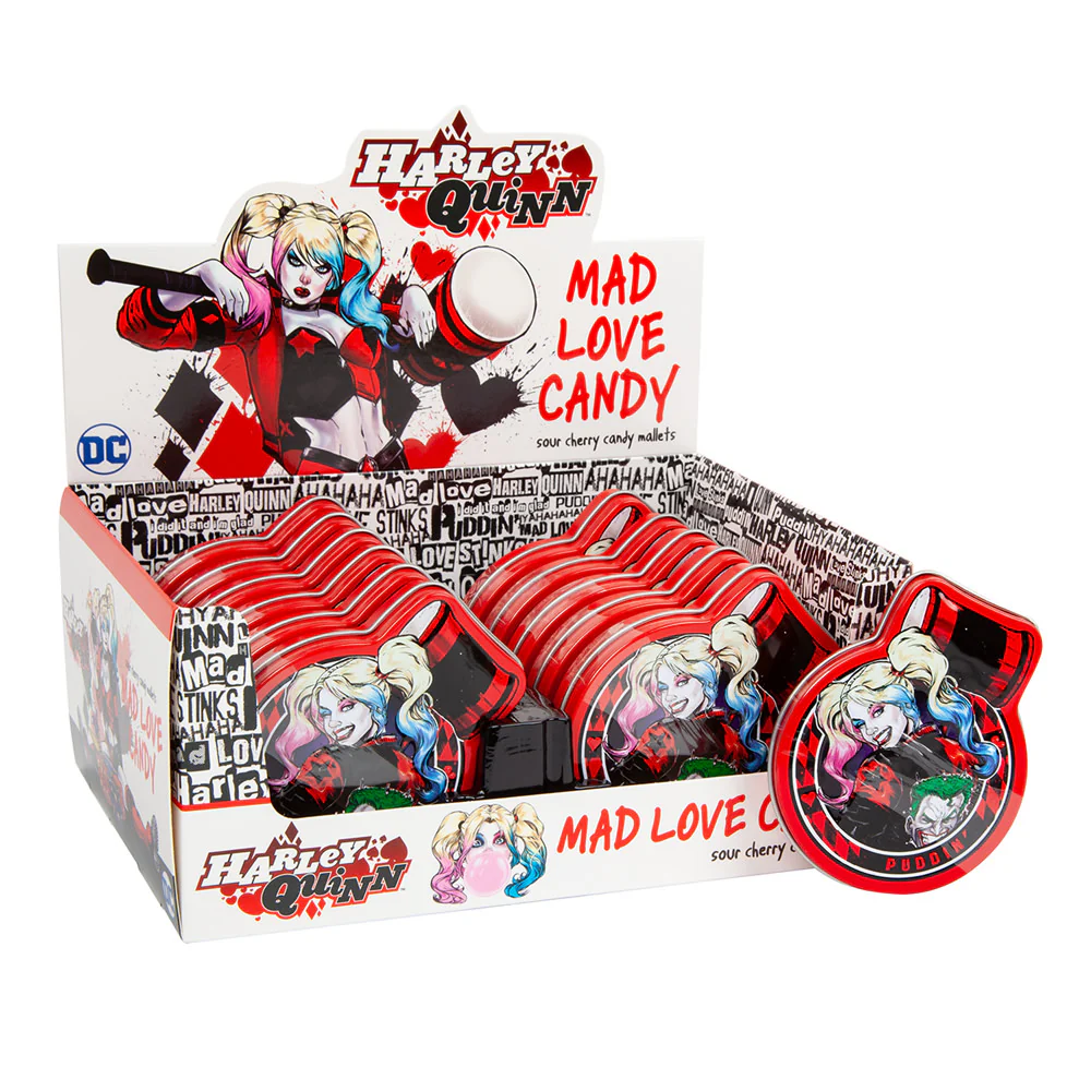 Harley Quinn Sour Cherry Mad Love Candy Tins - 12ct