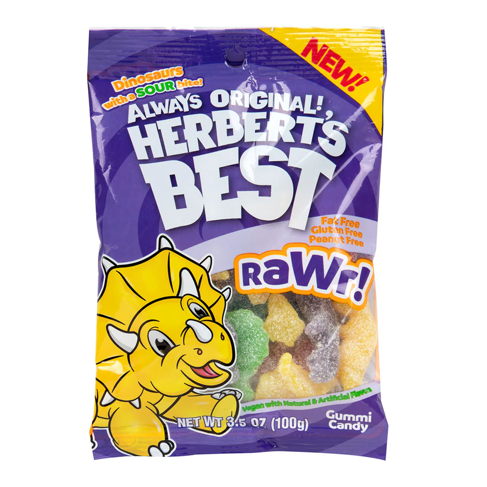 Herbert’s Best Rawr! Sour Dinosaurs Peg Bags - 12ct