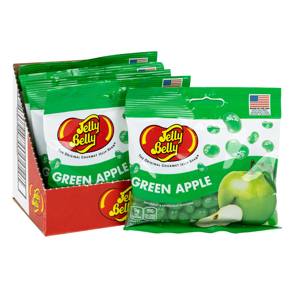 Jelly Belly Green Apple 3.5oz Peg Bags - 12ct