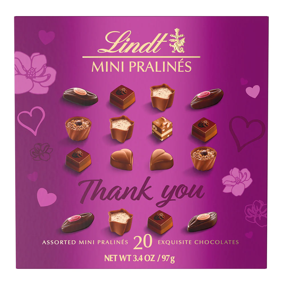 Lindt Mini Pralines Thank You Magenta Boxes - 8ct