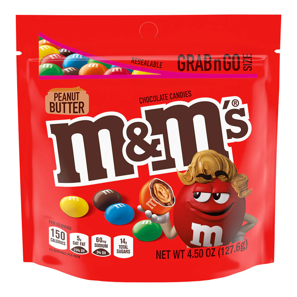 M&M's Peanut Butter 4.5oz Stand Up Bags - 8ct