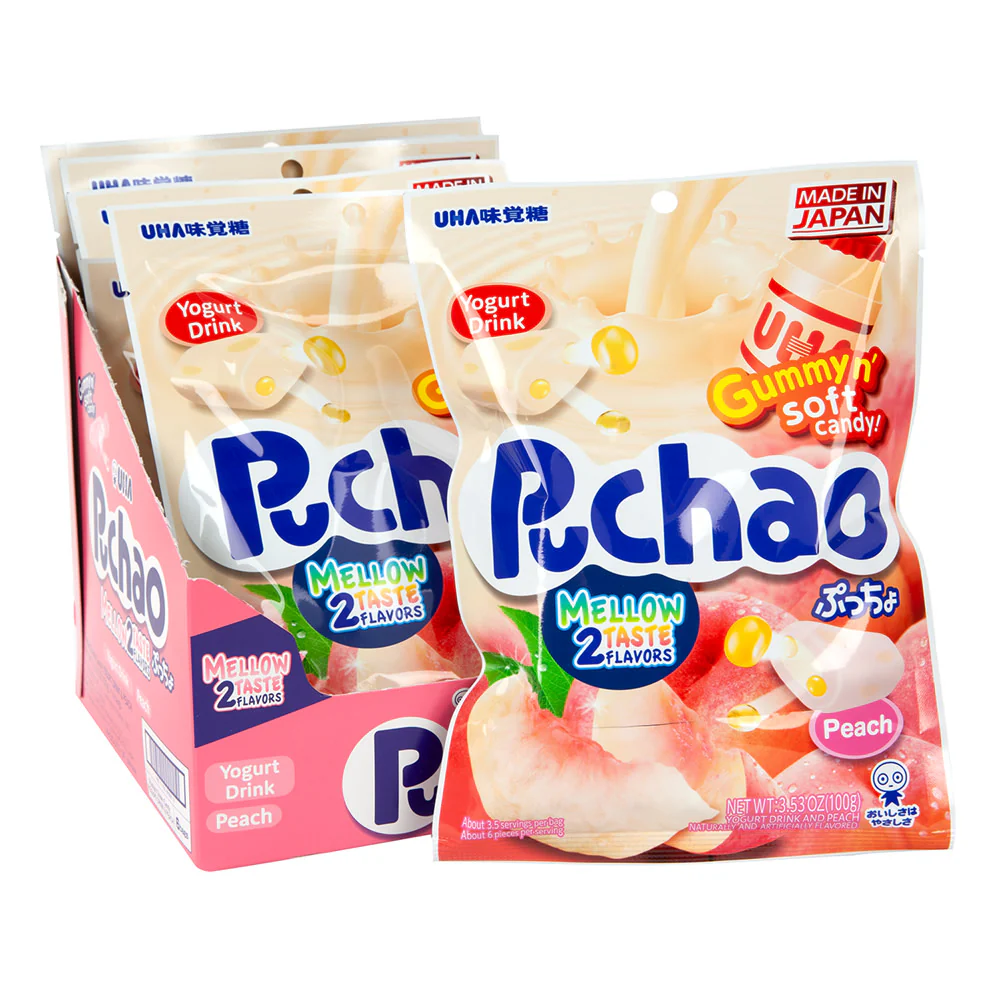 Puchao Yogurt & Peach Chewy Candy Peg Bags - 6ct