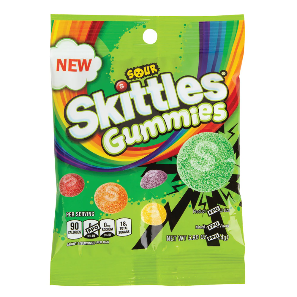 Skittles Sour Gummies Peg Bags - 12ct