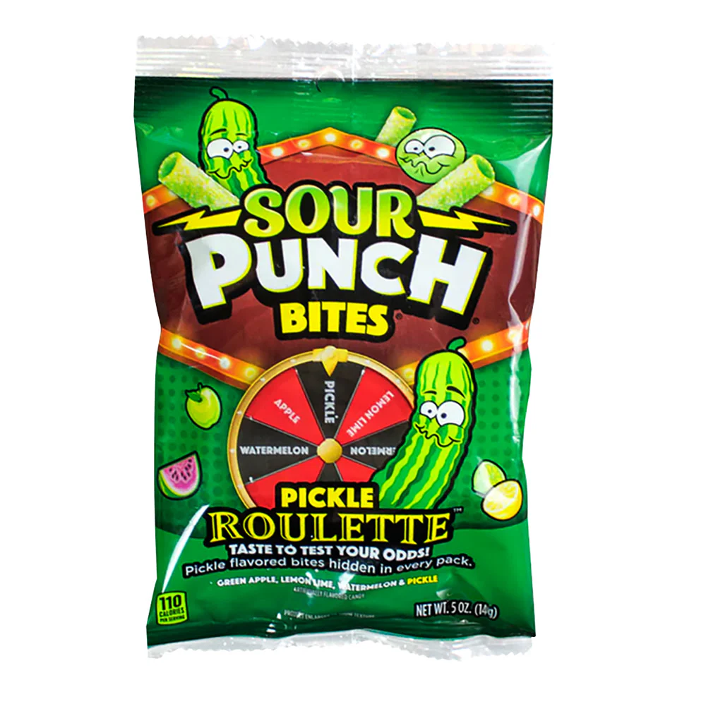 Sour Punch Bites Pickle Roulette Peg Bags - 12ct