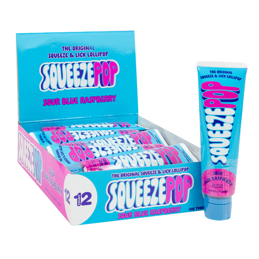 Sour Squeeze Pop Blue Raspberry Tubes - 12ct