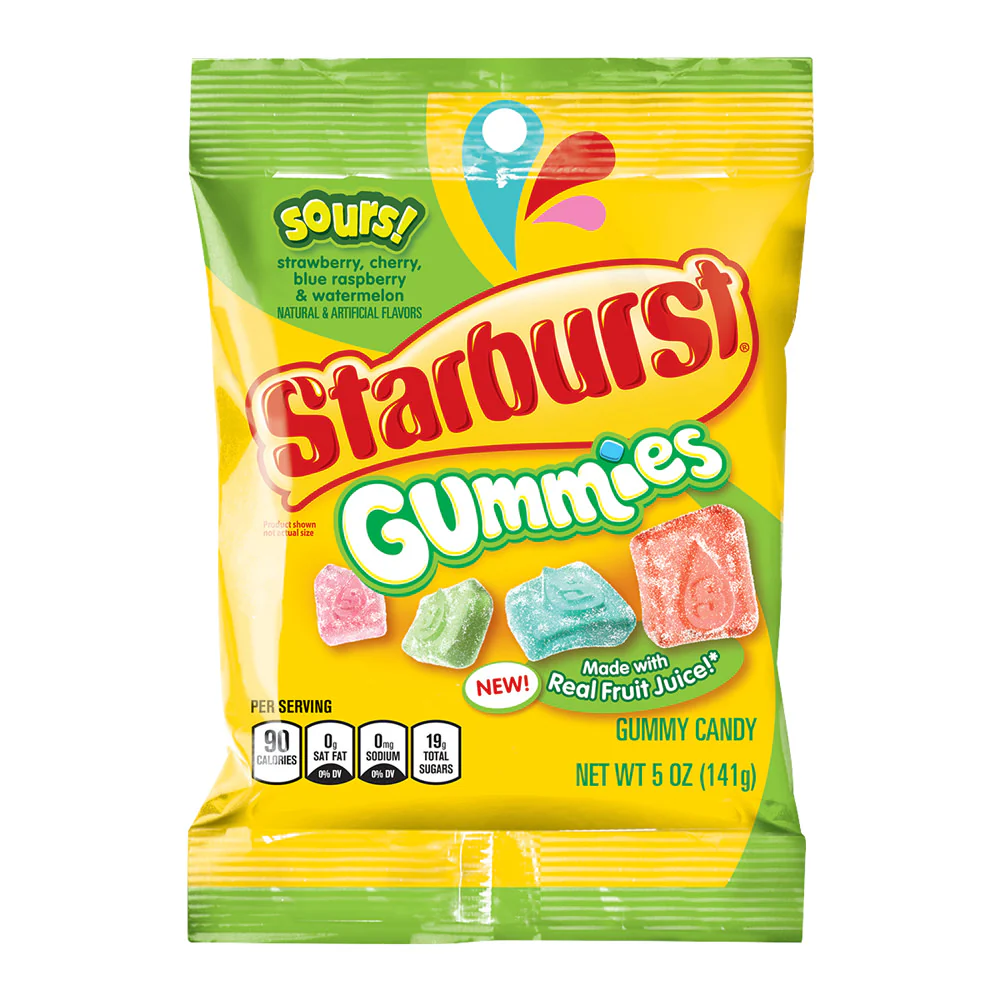 Starburst Sours Gummies Peg Bags - 12ct