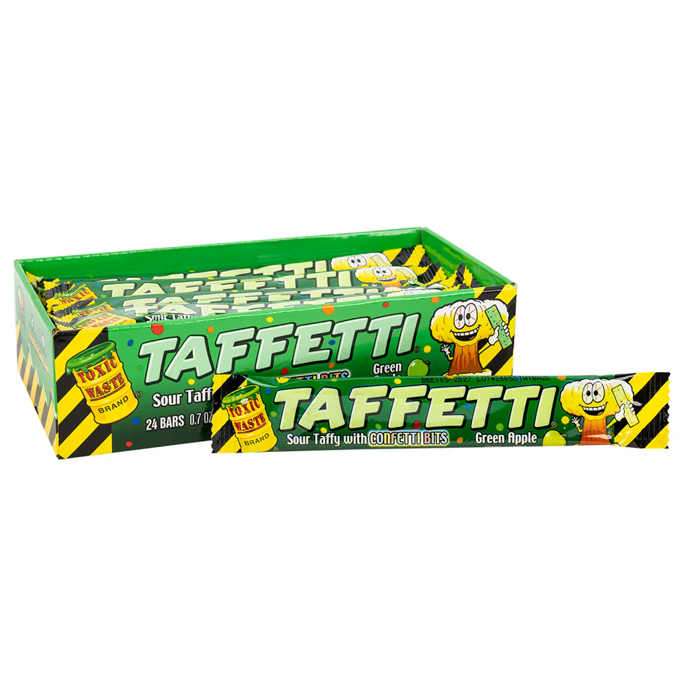 Toxic Waste Taffetti Green Apple Sour Taffy - 24ct