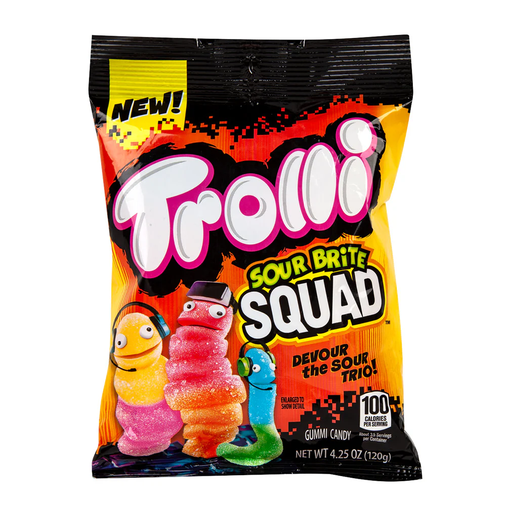 Trolli Sour Brite Squad Gummy Worms Peg Bags - 12ct