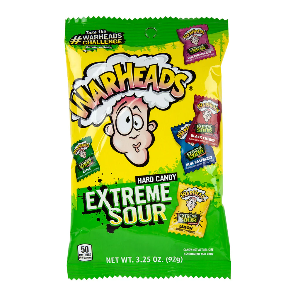Warheads Extreme Sour Hard Candy Peg Bags - 8ct