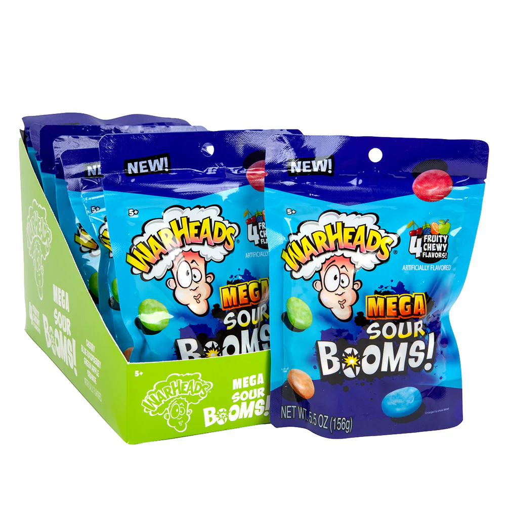 Warheads Mega Sour Booms! Chews Peg Bags - 8ct