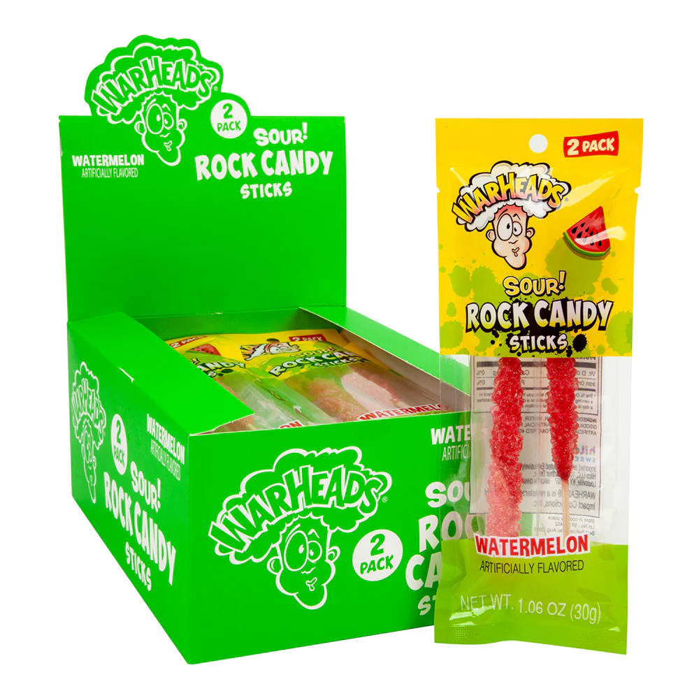 Warheads Sour Watermelon Rock Candy Sticks - 12ct