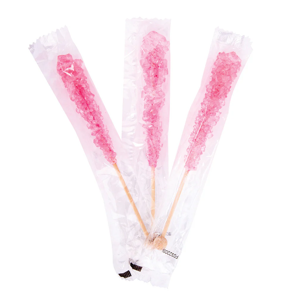 Wrapped Rock Candy Sticks Pink Strawberry - 100ct